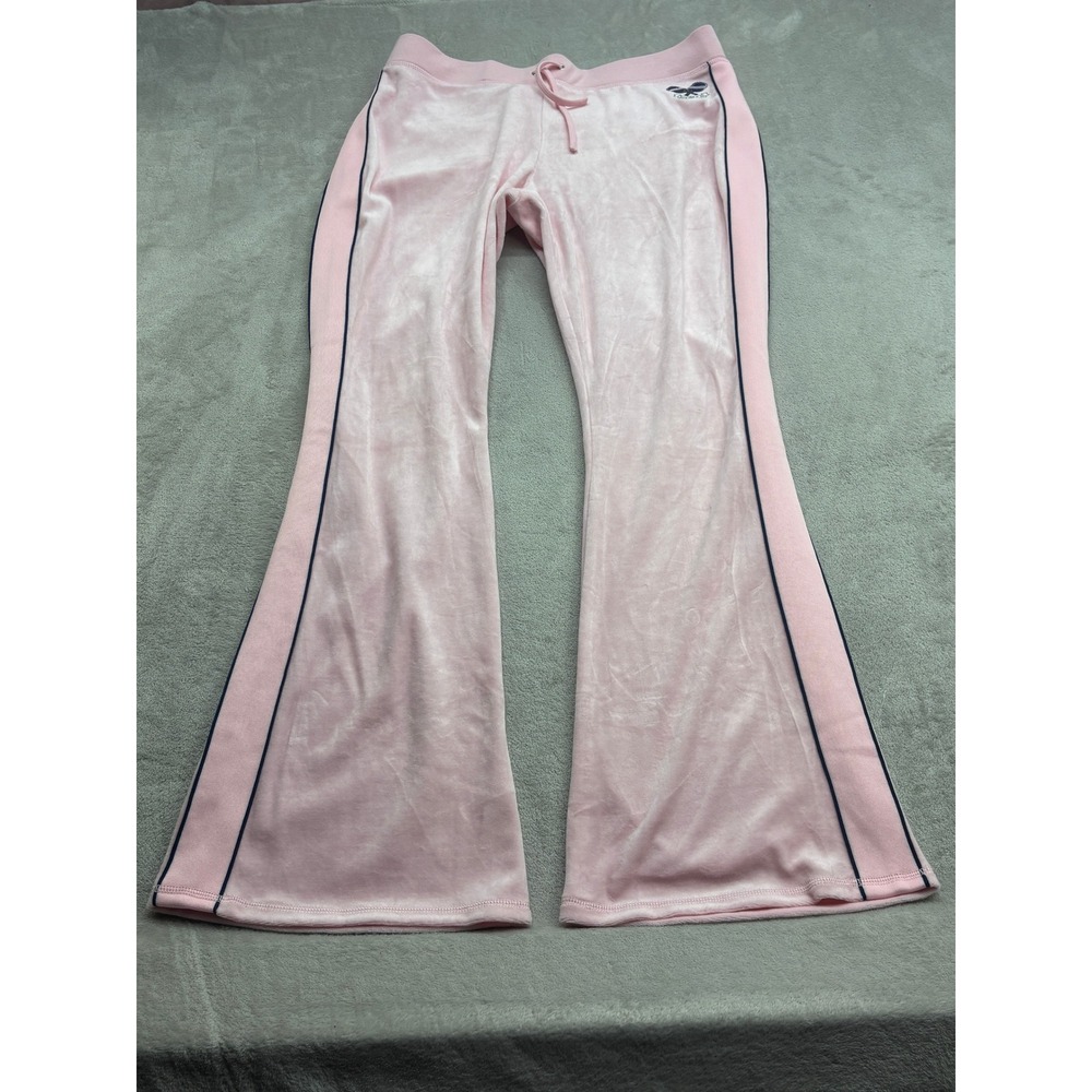 Juicy Couture Track Pants Women XL Pink Velour Flare Y2K McBling Retro Goft Girl